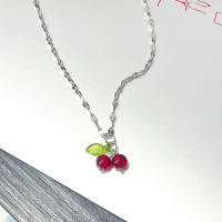 Rojo cereza colgante collar mujer verano luz cadena de clavícula de lujo accesorios - details 6