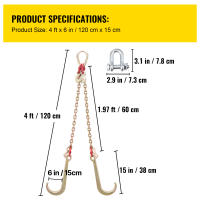 SucceBuy Cadena de brida G80 V Cadena de remolque de 5/16" x 2' con ganchos J de 15", ganchos en T, ganchos de agarre, cadena de transporte resistente, carga de trabajo segura de 10800 libras para recuperación de camiones de plataforma - details 1