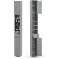 Armario de Baño Alto, Columna Auxiliar para Almacenamiento de Baño, con 2 Armarios y 1 Cajón, Organizador Armario Estrecho 20 x 20 x 180 cm, para Inodoro, Oficina - details 9