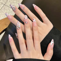 Uñas Postizas De Leopardo Estilo Francés Con Diamantes Y Diseño De Ojo De Gato Brillante 10 Piezas Uñas Postizas Almendradas Decorativas Para Fiesta - details 5