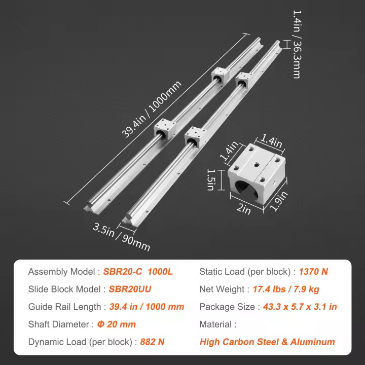 SucceBuy Juego de rieles de guía lineal, rieles de guía con bloques deslizantes, ideal para máquinas enrutadoras CNC y proyectos de bricolaje - 1