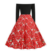 2025 nuevo vestido de manga larga con estampado de ciervos rojos y un hombro para mujer - details 9