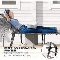 Plegable Tumbona Jardín Exterior con Respaldo Ajustable Reposacabezas Bolsillo Lateral Bandeja y Estructura de Acero Carga 120 kg para Terraza Piscina Playa 190x60x31 cm Crema - details 11