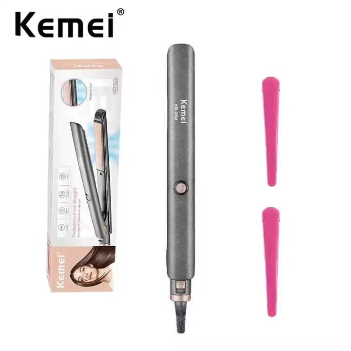 Kemei-plancha de pelo profesional de cerámica para mujer, placa flotante de doble voltaje, herramientas de peinado, KM-2064 con pantalla LCD - 1