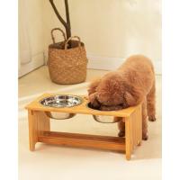 FOREYY - Juego de 2 cuencos elevados para mascotas para gatos y perros pequeños, cuencos de bambú inclinados individuales para comida y agua, con 3 cuencos de acero inoxidable y patas antideslizantes - details 3