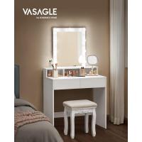Luces LED con Brillo Ajustable, Mesa de Maquillaje con Espejo, 2 Cajones y 3 Compartimentos, Moderno, Blanco - details 1