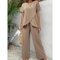 Moda Informal para Mujer 2025 Vestido Corto Liso con Cuello Redondo, Manga Corta, Top Irregular, Pantalones Cortos de Cintura Elástica Conjunto de Dos Piezas - details 6