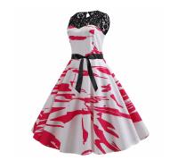 Lace patchwork summer women a line elegant vintage party dress with belt - details 41