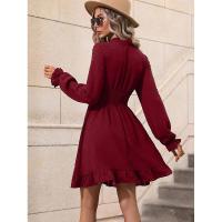 Vestido midi de manga larga con cuello en V para mujer, elegante y bonito, moderno, de color sólido, lujoso. - details 4