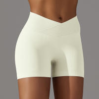 Hamidou pantalones cortos deportivos para mujer, Shorts de Yoga con cintura cruzada, gimnasio, entrenamiento, correr, cintura alta, realce de cadera, sin costuras, Fitness - details 33