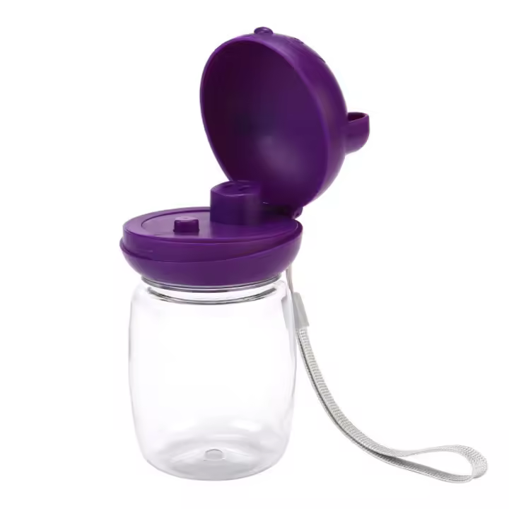 Botella de agua portátil para mascotas de 350ml, taza plegable reutilizable para beber para mascotas, a prueba de fugas con cordón, cuenco de alimentación para mascotas al aire libre - 1