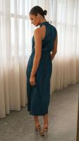 Elegante Vestido Largo de Satén de Color Sólido Cuello Halter sin Mangas Ideal para Fiestas - details 23