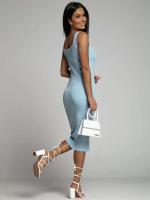 Vestido Bodycon de Moda Verano Cuello Cuadrado Kintted de Lino Khaki Vestido Mid de Moda para Mujeres Estilo Casual y Adelgazado - details 14