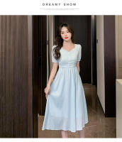 Falda larga de cintura alta para mujer, falda larga con temperamento, novedad de verano, vestido francés adelgazante, dulce y fresco, con cuello cuadrado - details 17