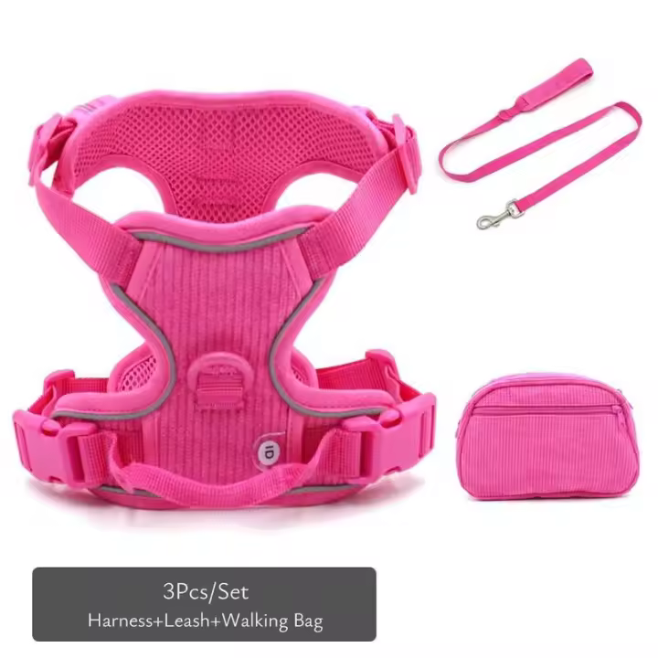 Collares personalizados mascotas Collar Rosa suave Perros con nombre, arnés reflectante sin TIAR Perros, Correa, juego de - 1
