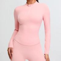 Ropa deportiva de moda para mujer, Top de Yoga con cremallera y manga larga con cuello alto y manga larga - details 4