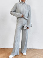 Traje de punto de manga larga con cuello alto para mujer, suéter informal, pantalones sueltos, traje de dos piezas, Otoño e Invierno - details 19