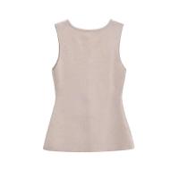 TRAF-Chaleco de punto tipo suéter con botones suaves para mujer, cuello redondo, sin mangas, chaleco de mujer, tops elegantes, moda - details 4