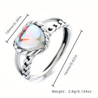Anillo de corazón abierto de doble capa de plata de ley 925 con diseño de tejido de piedra lunar, elegante y moderno - details 0