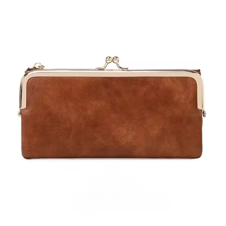 Cartera Larga Multifuncional De Colores Sólidos, Monedero De Mano Vintage, Tarjetero Con Cremallera Para Mujer - 1