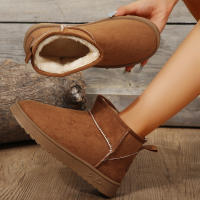 Botas de nieve cortas de fondo plano, botas de algodón para nieve con pie de gamuza cálidas apiladas y engrosadas - details 7