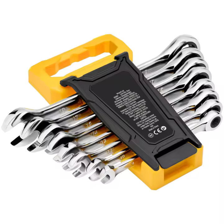 SucceBuy Juego de llaves combinadas de 8 piezas, llaves de trinquete con estante organizador, acero Cr-V métrico de 8 mm a 19 mm - 1