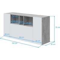 Aparador de 3 Puertas Buffet para Sala Diseño Blanco y Gris Cemento Medidas 150 cm x 76 cm x 41 cm - details 2