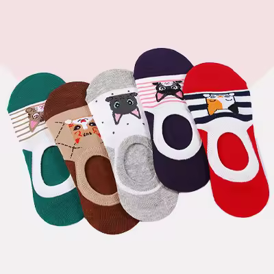 Calcetines tobilleros invisibles pintados con animales para mujer, 5 pares, 8f9 - 1