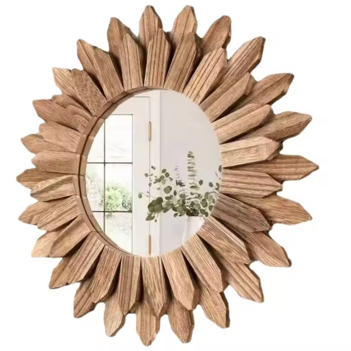Espejo decorativo de madera para decoración de pared, espejo de tocador montado en la pared, colgante creativo para baño, 12 pulgadas - 1