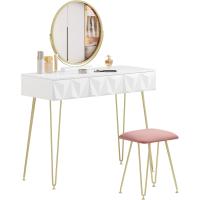 Tocador de Maquillaje con Espejo y Luz LED Iluminación Ajustable Conjunto de Mesa Tocador con Silla Terciopelo Blanco + Dorado - details 27