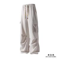Pantalones casuales de secado rápido, pantalones de cintura elástica rectos sólidos plisados ​​con bolsillo lateral a la moda para hombres, pantalones sueltos de seda de hielo para uso diario - details 7