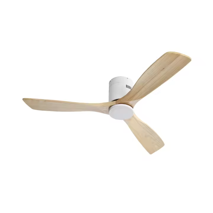 Ventilador de techo de perfil bajo de 52 pulgadas DC 3 aspas de ventilador de madera tallada Motor Reversible silencioso Control remoto sin luz - 1