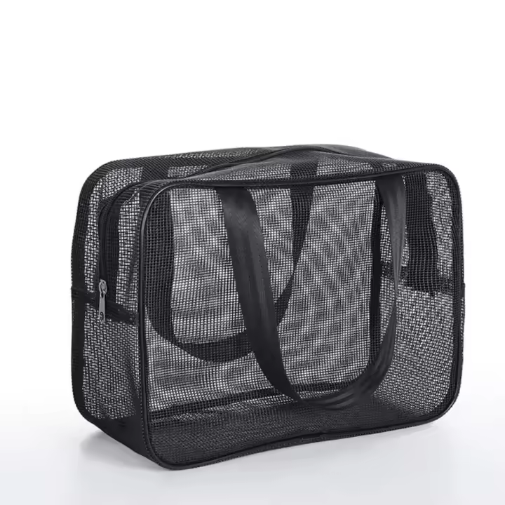 Bolsa de ducha de malla ligera y fácil de llevar, bolsa de mano de secado rápido, bolsa con cremallera, gran capacidad, bolsillos para playa, natación - 1