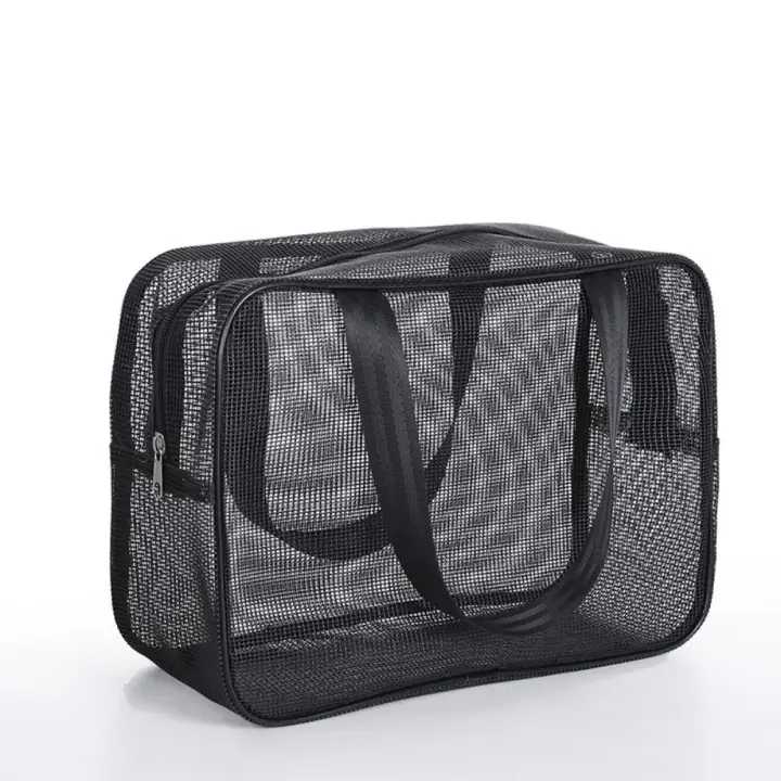 Bolsa de ducha de malla ligera y fácil de llevar, bolsa de mano de secado rápido, bolsa con cremallera, gran capacidad, bolsillos para playa, natación - 1