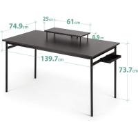 14075cm, Escritorio negro de metal con almacenamiento y soporte para monitor, Escritorio con acabado espresso, Mesa para ordenador, Montaje sencillo - details 2