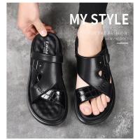 Sandalias de Verano para Hombres Suelas Gruesas, Estilo Casual, Zapatillas de Playa de Cuero Antideslizante, Doble Propósito - details 1