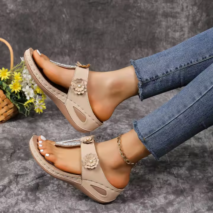 Zapatillas de tacón de cuña para mujer, zapatos informales de moda de verano, zapatilla - 1
