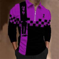 Polo para hombre Camisa de golf estampada a cuadros 3D Manga larga Cremallera Ropa deportiva Moda Ropa de calle Diseñador - details 12