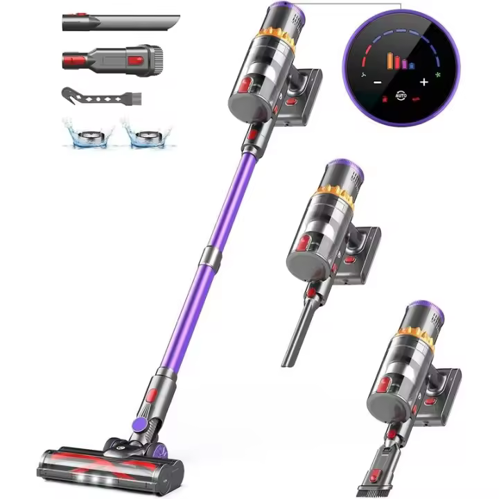 Limpiador inalámbrico CHEBIO, palo de 550W/45Kpa con pantalla inteligente, limpiadores domésticos con tiempo de ejecución máximo de 65 minutos, modo automático y antienredos - 1