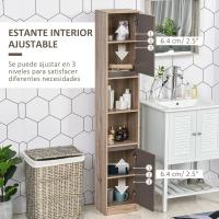 Armario alto para baño, columna de baño con 2 puertas y 2 estantes abiertos, mueble auxiliar de almacenamiento para salón/recepción, 30x24x170 cm, roble y gris. - details 5