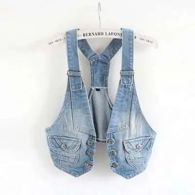 Chaqueta Ustada retro sin mangas para mujer, chaleco vaquero informal, pantalones cortos de un solo pecho para mujer - 1