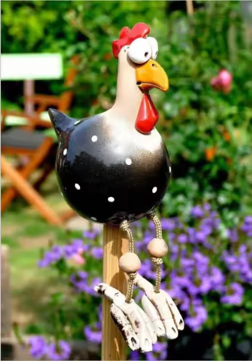 Adorno de Resina de Gallo Largo-Pierna Diseño de Pollo Divertido para Decoración de Jardín - 1