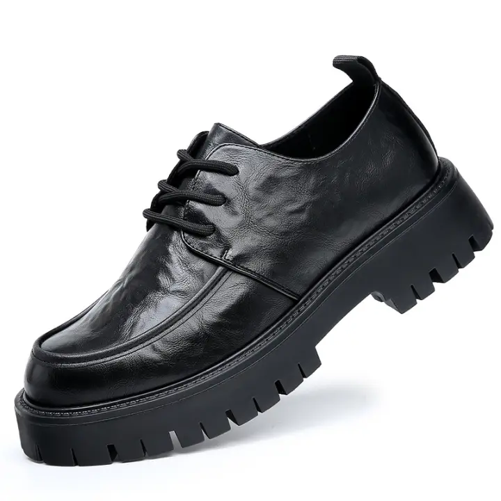 Nueva plataforma de moda, zapatos casuales, zapatos de cuero de punta grande para hombres de negocios británicos, cuero genuino - 1