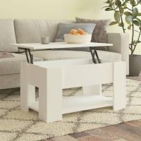 Mesa de centro, mesa auxiliar, consola lateral, salón, sofá, sala de estar, cafetería, muebles, mobiliario, madera contrachapada blanca, 79x49x41 cm - details 1