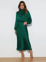 Primavera Verano nuevo vestido de manga larga de satén de gama alta vestido de noche elegante para mujer ropa de fiesta vestidos de celebridades - details 7