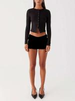 Hirigin-Tops cortos de punto acanalado para mujer, camisa de manga larga con botones delanteros para ropa de calle de club, Grunge estético - details 5