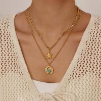 Collar con colgante de estrella de mar de doble capa – Gargantilla de acero inoxidable con perlas huecas y piedra natural para mujer - details 6