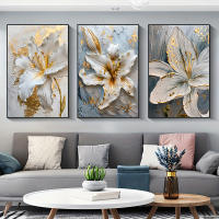 Póster de flores blancas y doradas abstractas nórdicas, pintura en lienzo Floral Simple escandinava, arte de pared de salón moderno, decoración del hogar - details 1