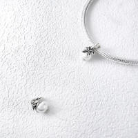 Abalorio de cuentas de corazón rosa con mancuernas, pulsera de plata para fabricación de joyas - details 4