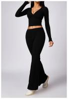Traje deportivo cansado, prenda versátil de manga larga, secado rápido, pantalones acampados para yoga, correr, Fiess, ropa exterior - details 12